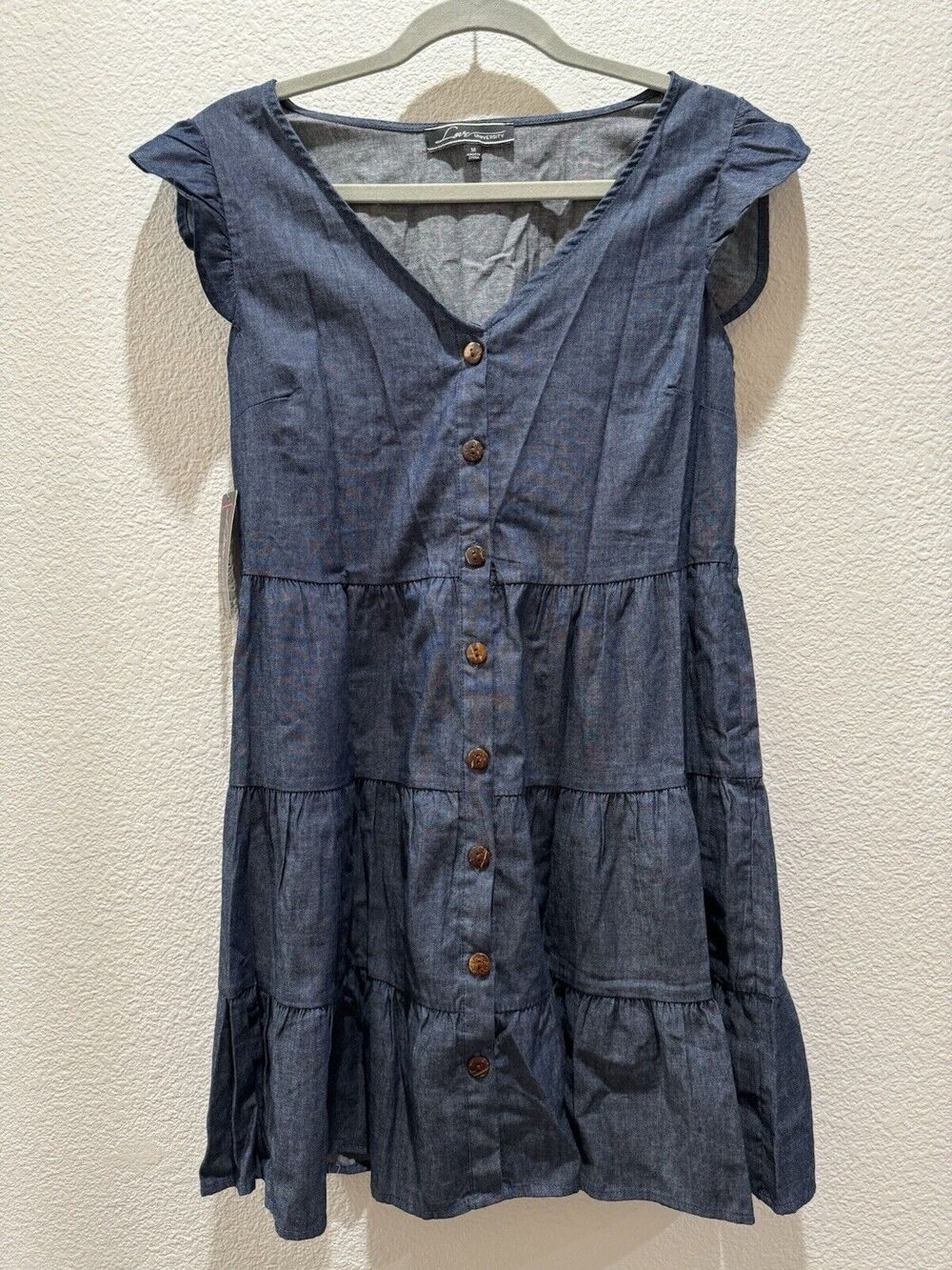 Love University Denim Tiered A-line Midi Dress - Size M